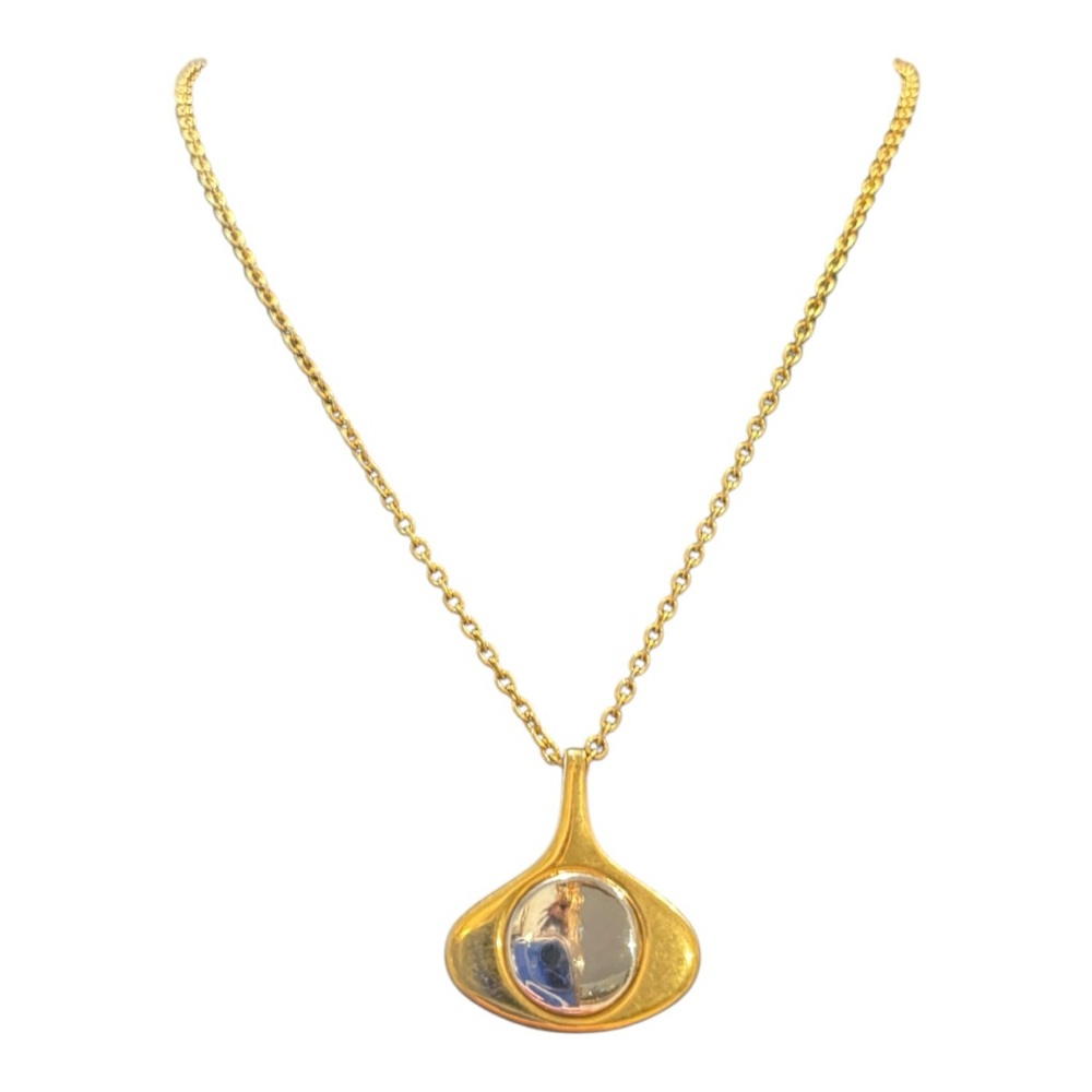 Avon Gold Pendant Necklace w/ Silver Center Modernist Vintage J16